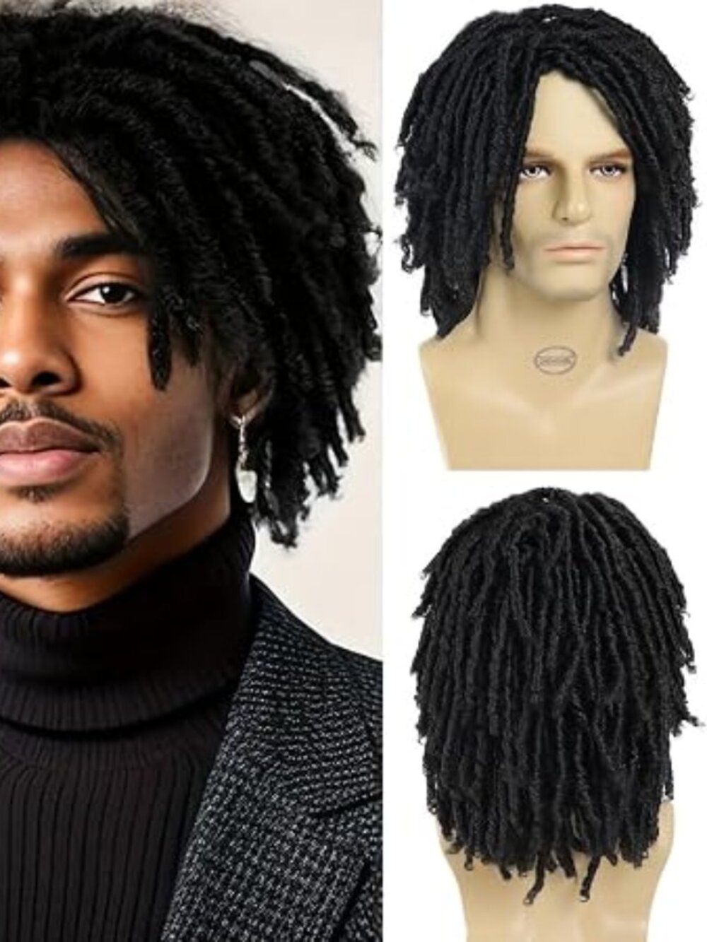 Wigs for Man Afro Bob Black Crochet Twist Hair Dreadlocks Wig Natural Synthetic